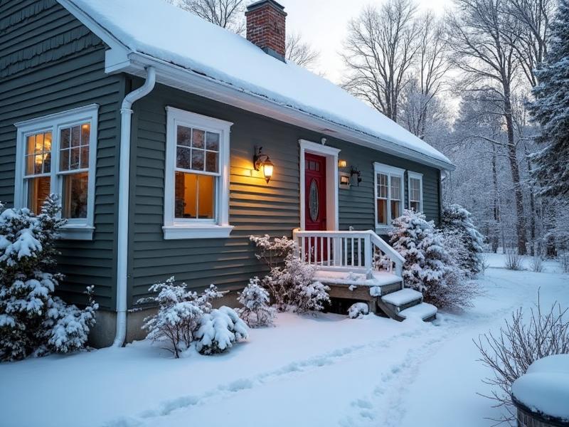 Maine home winterized for pest prevention - sealed foundation, weatherstripping, professional winter pest control Sebago Lake