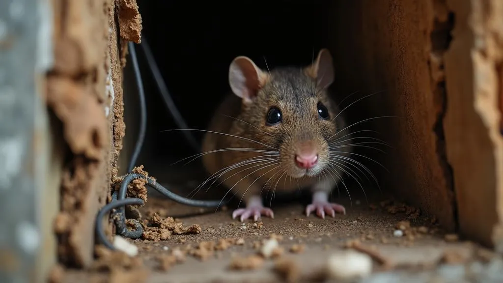 Evidence of rodent damage in Maine home - gnawed wires, droppings, and wood damage documentation